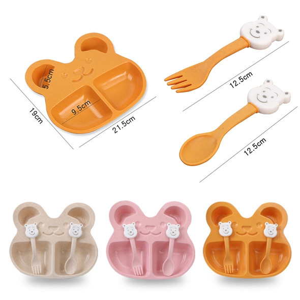 Wheat Straw Bear Cartoon Cutlery Set(Pink)