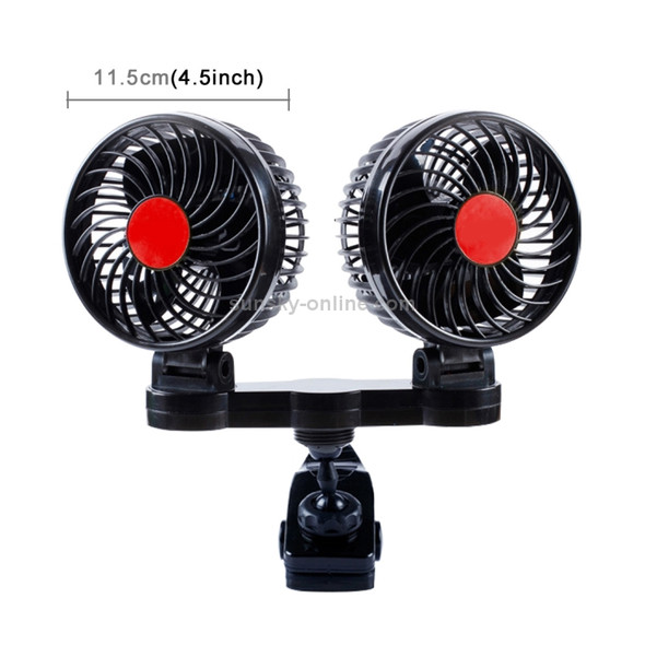 HUXIN HX-T606E 12W 360 Degree Adjustable Rotation Clip Two Head Low Noise Mini Electric Car Fan with Roller Switch, DC24V