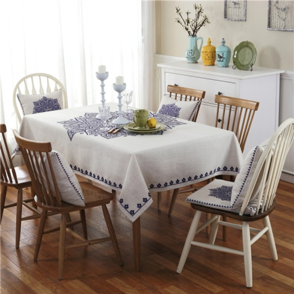 Retro Pattern Linen Table Cloth For Dinner Home Decor Dustproof Table Cover, Size:140x140cm(Celadon Porcelain)