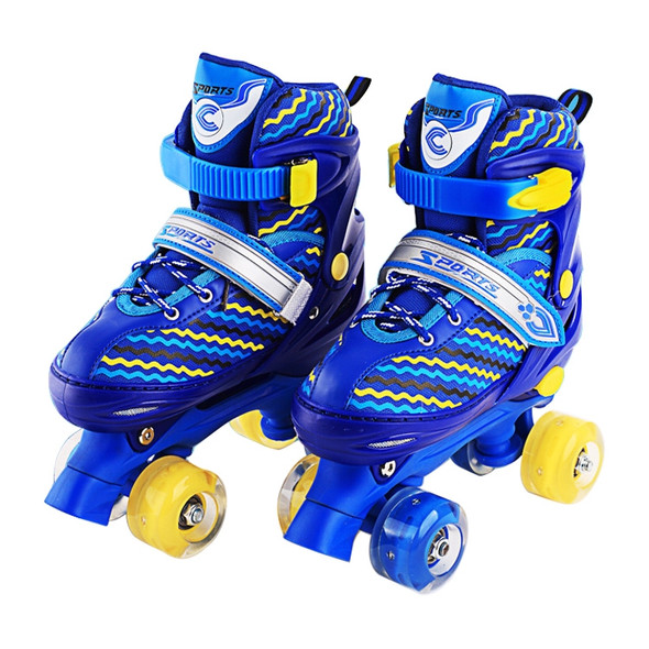 Children Full-flash White Double-row Roller Skates Skating Shoes, Double Row Wheel, Size : L(Blue)