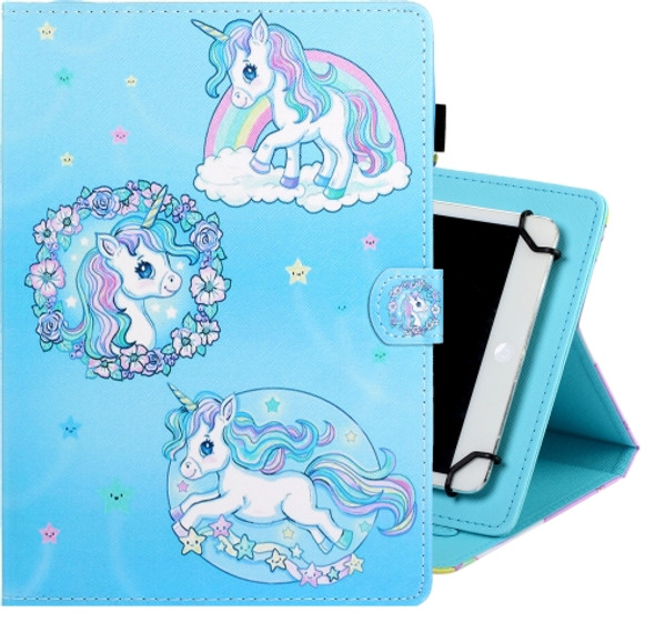 7 inch Universal Colored Drawing Horizontal Flip PU Leather Case with Holder & Card Slot(Unicorn)