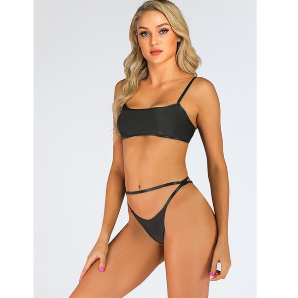 Sexy Solid Color Split Bikini Swimsuit (Color:Black Size:S)