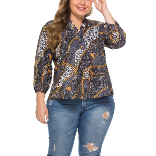 Printed Chain Long Sleeve Large Size Shirt Female (Color:Black Size:XXL)
