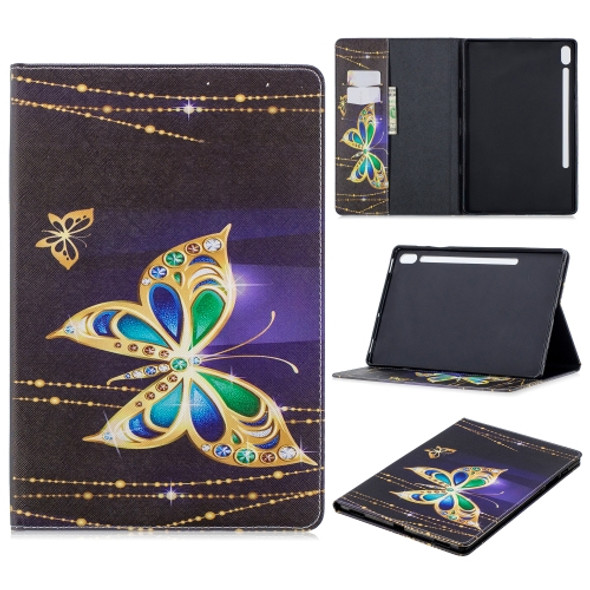 For Galaxy Tab S6 T860 / T865 Colored Drawing Pattern Horizontal Flip Leather Case with Holder & Card Slots & Wallet(Big Butterfly)
