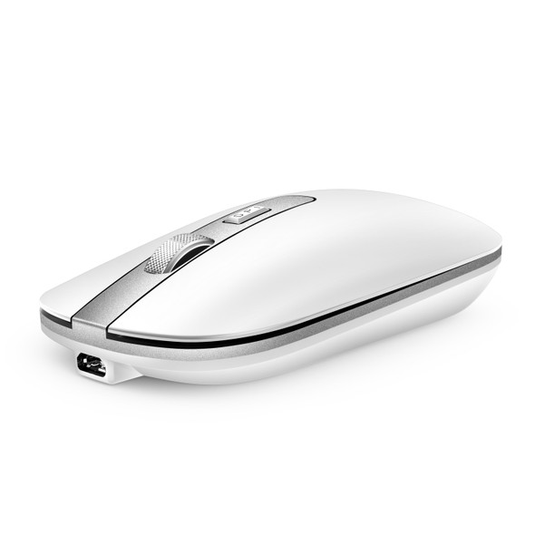 HXSJ M30 Rechargeable Wireless Mouse Metal Wheel Mute 2.4G Office Mouse 500 mAh Built-in Battery(White)