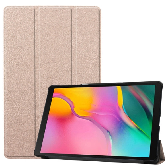 Custer Texture Horizontal Flip PU Leather Case for Galaxy Tab A 10.1 2019 (T515 / T510), with Three-folding Holder & Sleep / Wake-up Function (Gold)