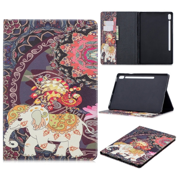 For Galaxy Tab S6 T860 / T865 Colored Drawing Pattern Horizontal Flip Leather Case with Holder & Card Slots & Wallet(Flower Elephant)