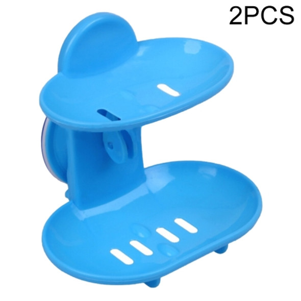 2 PCS Double Layers Strong Sucker Soapbox Soap Draining Box(Blue)