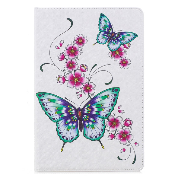 For Galaxy Tab S6 T860 / T865 Colored Drawing Pattern Horizontal Flip Leather Case with Holder & Card Slots & Wallet(Peach Blossom and Butterfly)