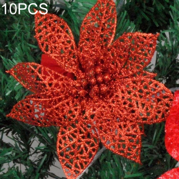 10 PCS 15cm Simulation Hollow Artificial Flower Children Birthday Party Decoration New Year Christmas Decor(Red)