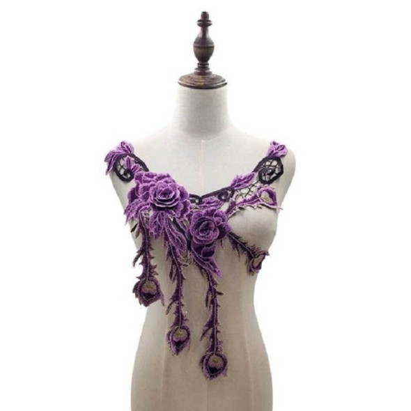 Lace Embroidery Collar Flower Three-dimensional Jollow Color Collar DIY Clothing Lace Accessories(Purple)