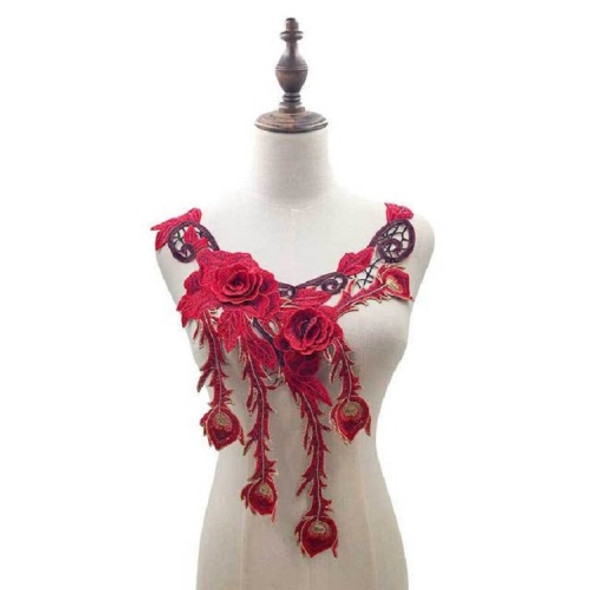 Lace Embroidery Collar Flower Three-dimensional Jollow Color Collar DIY Clothing Lace Accessories(Red)