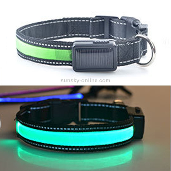 Medium and Large Dog Pet Solar + USB Charging LED Light Collar, Size: L, Neck Circumference Size: L, 50-60cm(Green)
