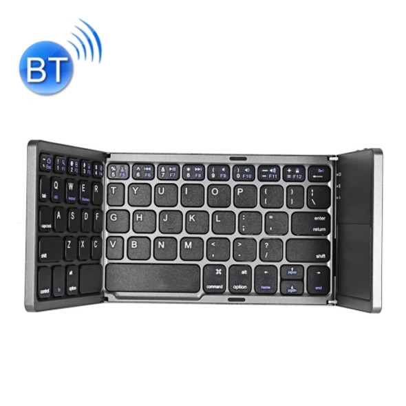 B033 Rechargeable 3-Folding 64 Keys Bluetooth Wireless Keyboard with Touchpad (Black)