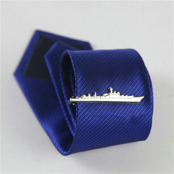 Men Signature Metal Tie Clip Clothing Accessories(Silver Warship)
