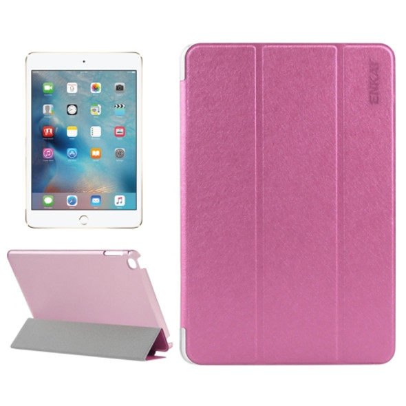 ENKAY Silk Texture Horizontal Flip Solid Color PU Leather Case with Three-folding Holder and & Sleep / Wake-up Function for iPad mini 4(Magenta)