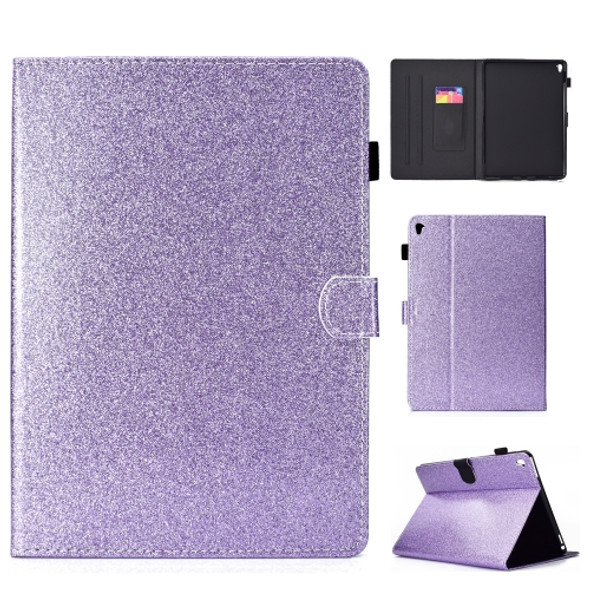 For iPad Pro 9.7 Varnish Glitter Powder Horizontal Flip Leather Case with Holder & Card Slot(Purple)