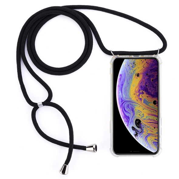 Four-Corner Anti-Fall Trasparent TPU Mobile Phone Case With Lanyard for iPhone X / XS(Black)