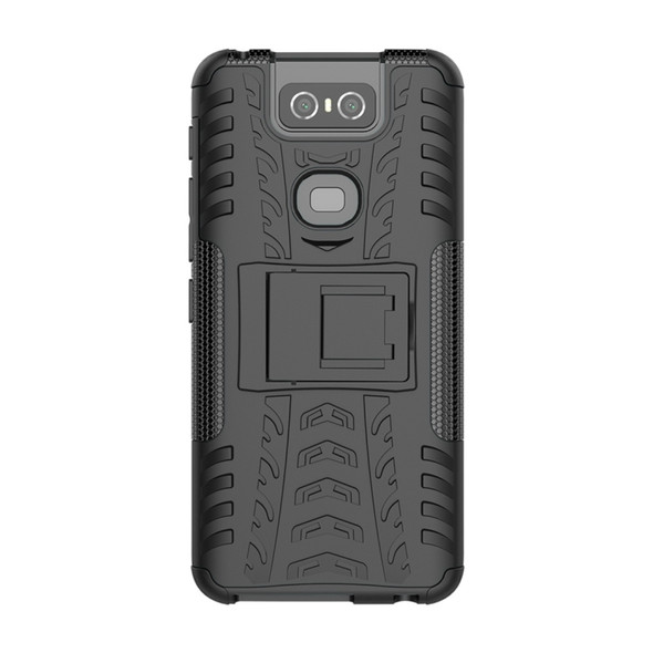 Tire Texture TPU+PC Shockproof Protective Case with Holder for Asus Zenfone 6 ZS630KL(Black)
