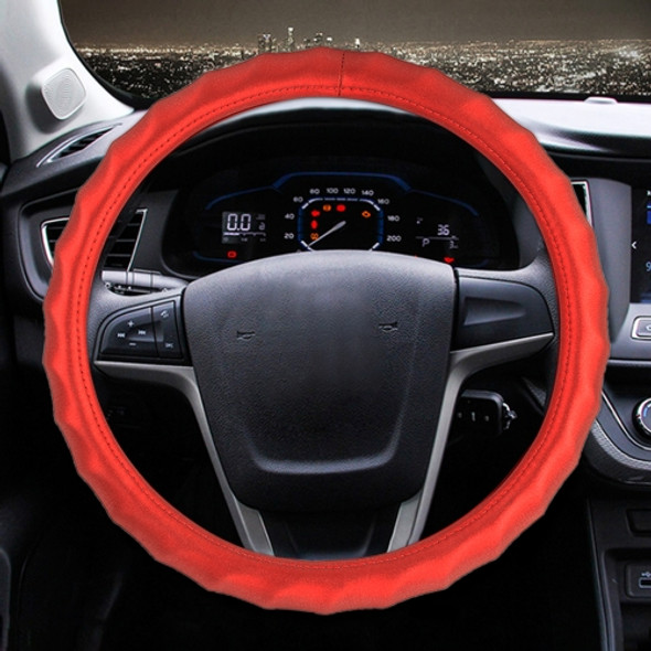 Universal Car Wave Matte Leather + Cotton Steering Wheel Cover, Diameter: 38cm(Red)