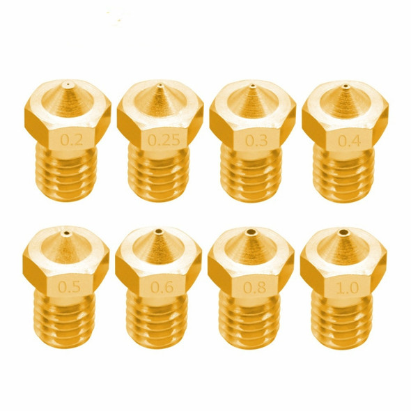 8 PCS Bugatti 3D Printer Accessories E3D-V5 V6 Nozzle M6 Thread Consumables Hot Nozzle, Size:3/0.3mm