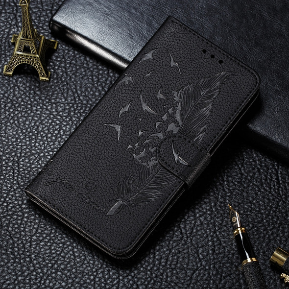 For Xiaomi Redmi 8    Litchi Texture Feather Embossing Horizontal Flip Leather Case with Holder & Card Slots & Wallet & Photo Frame & Lanyard(Black)