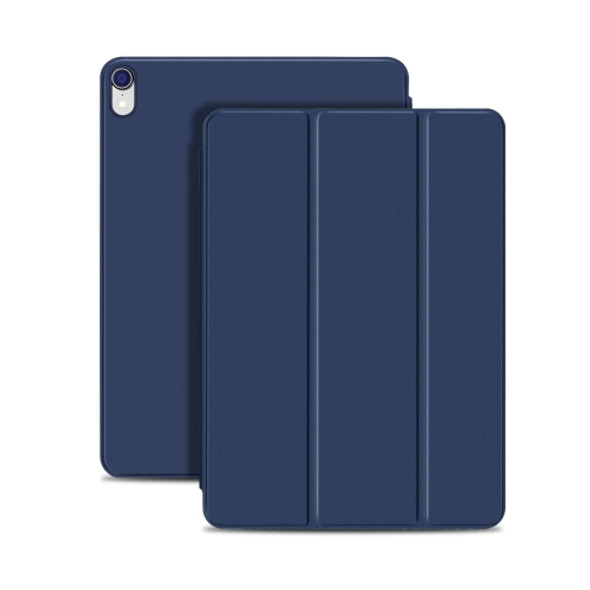 Horizontal Flip Ultra-thin Double-sided Clip Magnetic PU Leather Case for iPad Pro 11 inch (2018), with Three-folding Holder & Sleep / Wake-up Function(Dark Blue)