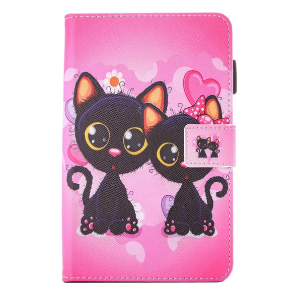 For Galaxy Tab A 10.1 (2016) / T580 Lovely Cartoon Cat Couple Pattern Horizontal Flip Leather Case with Holder & Card Slots & Pen Slot