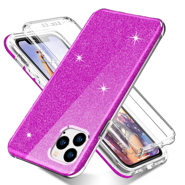 For iPhone 11 Pro Max Shockproof PC+TPU Back Protective Case + Front PET Screen Protector(Purple Glitter)