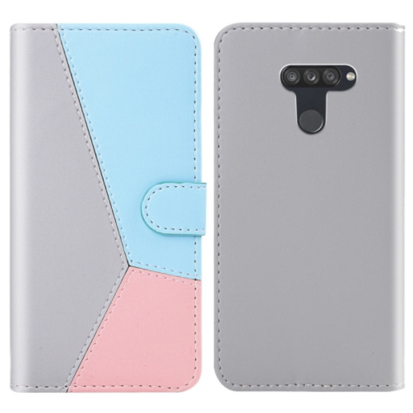 For LG K50 / Q60 Tricolor Stitching Horizontal Flip TPU + PU Leather Case with Holder & Card Slots & Wallet(Grey)