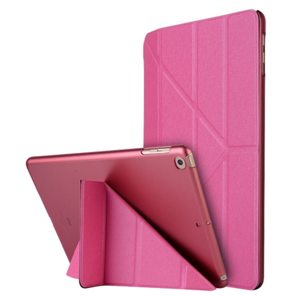 For iPad 10.2 inch Silk Texture Horizontal Deformation Flip Leather Case with Holder(Rose Red)