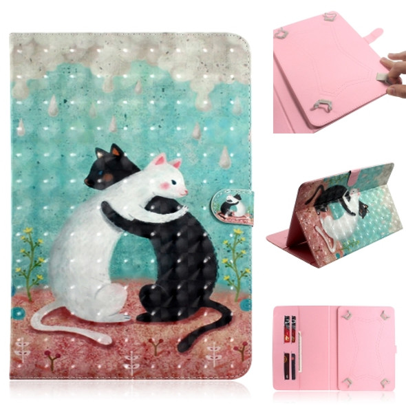 3D Colored Drawing Universal Horizontal Flip Leather Case, with Holder & Card Slot & Wallet for 10 inch Tablet PC(Black White Cat)
