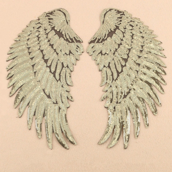 Gold A Pair Sequin Feather Wing Shape Clothing Patch Sticker DIY Clothing Accessories, Size:Large 33.5 x 32cm