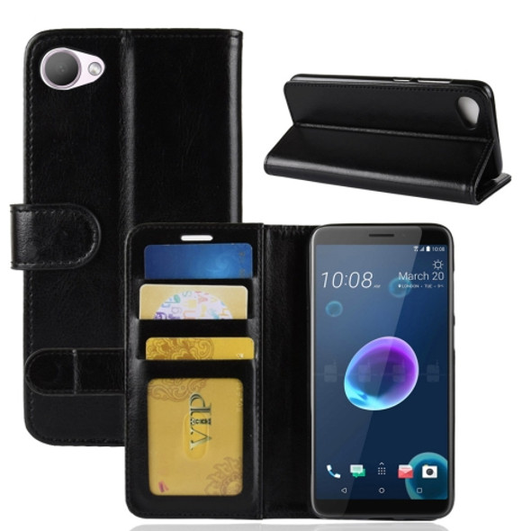 For HTC Desire 12  PU + TPU Crazy Horse Texture Horizontal Flip Leather Case with Wallet & Holder & Card Slots(Black)