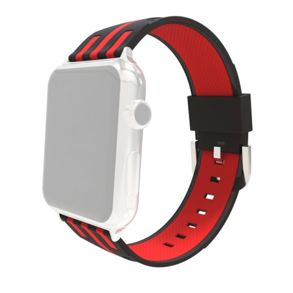 For Apple Watch 42mm Stripe Silicone Watchband with Connector (Black + Red)