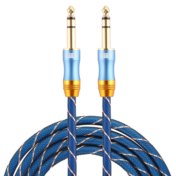 EMK 6.35mm Male to Male 4 Section Gold-plated Plug Grid Nylon Braided Audio Cable for Speaker Amplifier Mixer, Length: 2m(Blue)