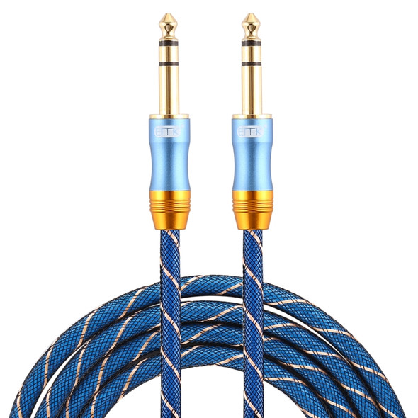 EMK 6.35mm Male to Male 4 Section Gold-plated Plug Grid Nylon Braided Audio Cable for Speaker Amplifier Mixer, Length: 2m(Blue)