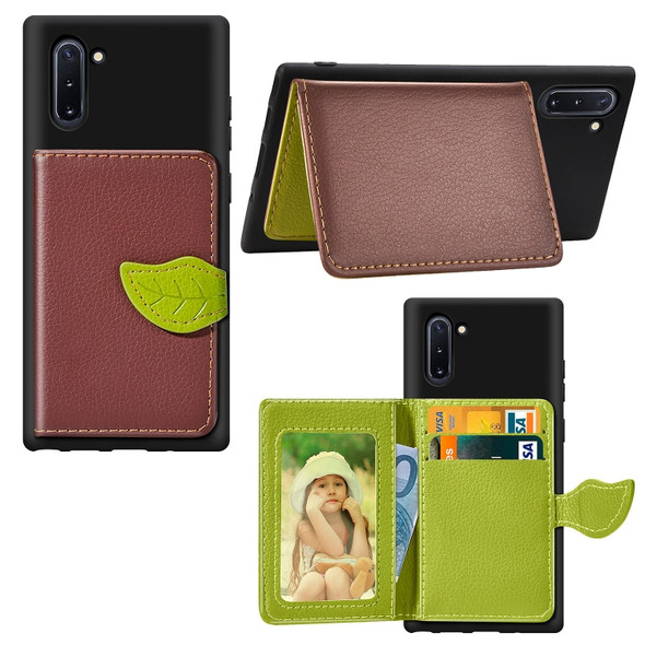 Leaf Buckle Litchi Texture Card Holder PU + TPU Case with Card Slot & Wallet & Holder & Photo Frame for Galaxy Note10(Brown)