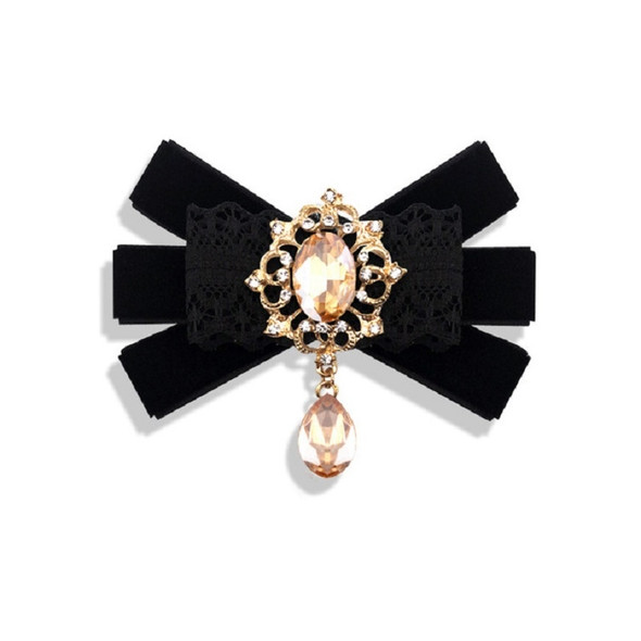 Unisex Flannel Bow-knot Bow Tie Retro Diamond Professional Brooch Clothing Accessories(Black)