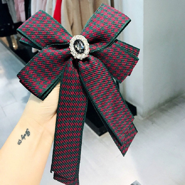Women College Style Houndstooth Pattern Bow Tie Diamond Bow-knot Brooch Shirt Accessories(Green Purple)