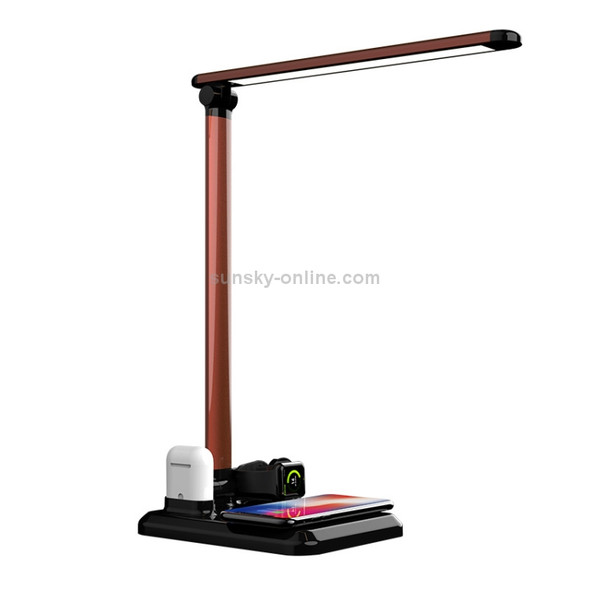 X-1 4 in1 Wireless Charging Eye-Protection Desk Lamp for iWatch / iPhone / AirPods(Black Brown)