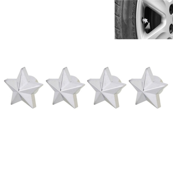 Universal 8mm Five-Pointed Star Style Plastic Car Tire Valve Caps, Pack of 4(Silver)