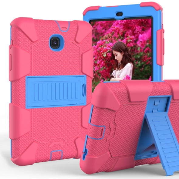 Shockproof Two-color Silicone Protection Shell for Galaxy Tab A 8.0 (2018) T387, with Holder (Rose Red+Blue)