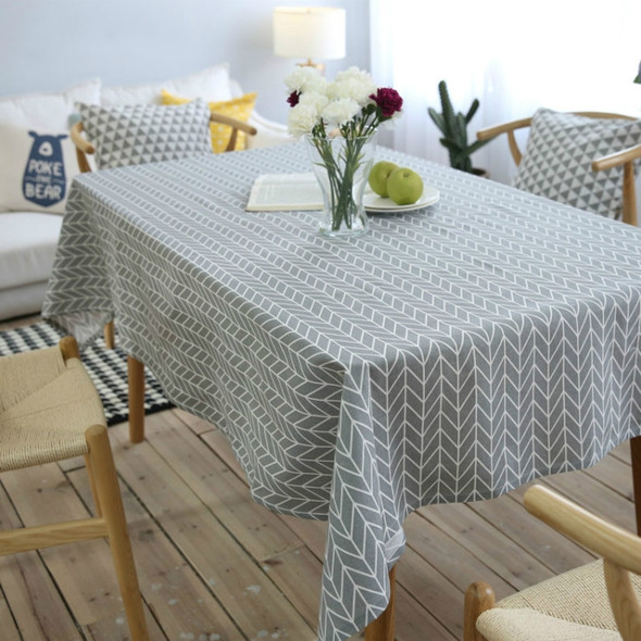 Literary Fresh Geometric Cotton Linen Tablecloth Gray Arrow Rectangular Coffee Table Cloth Desk Cloth, Size:140x160cm