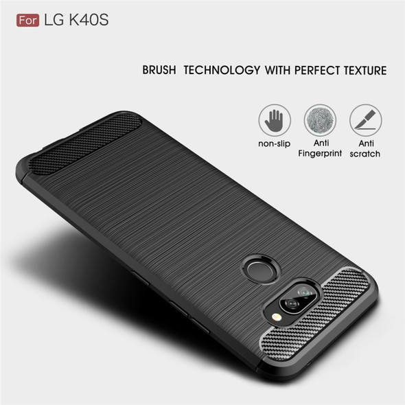 For LG K40S Brushed Texture Carbon Fiber TPU Case(Black)