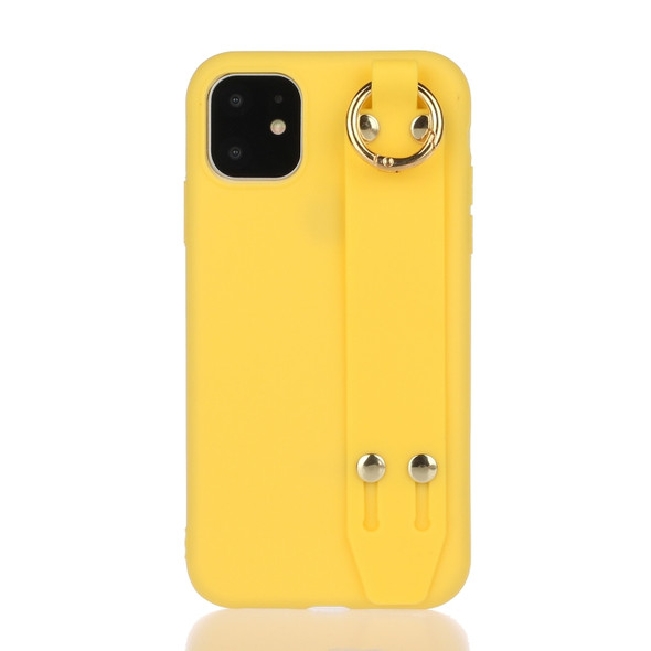 For iPhone 11 Pro Shockproof Solid Color TPU Case with Wristband(Yellow)