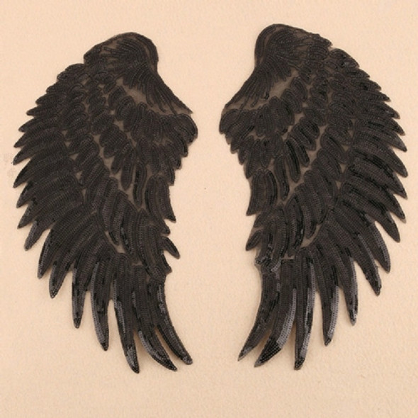 Black A Pair Sequin Feather Wing Shape Clothing Patch Sticker DIY Clothing Accessories, Size:Middle 26.5 x 26cm