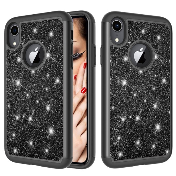 Glitter Powder Contrast Skin Shockproof Silicone + PC Protective Case for iPhone XR (Black)