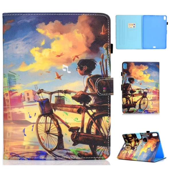 For iPad Pro 11 inch Colored Drawing Stitching Horizontal Flip Leather Case, with Holder & Card Slots(Bike Boy)