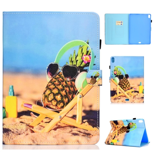 For iPad Pro 11 inch Colored Drawing Stitching Horizontal Flip Leather Case, with Holder & Card Slots(Pineapple)